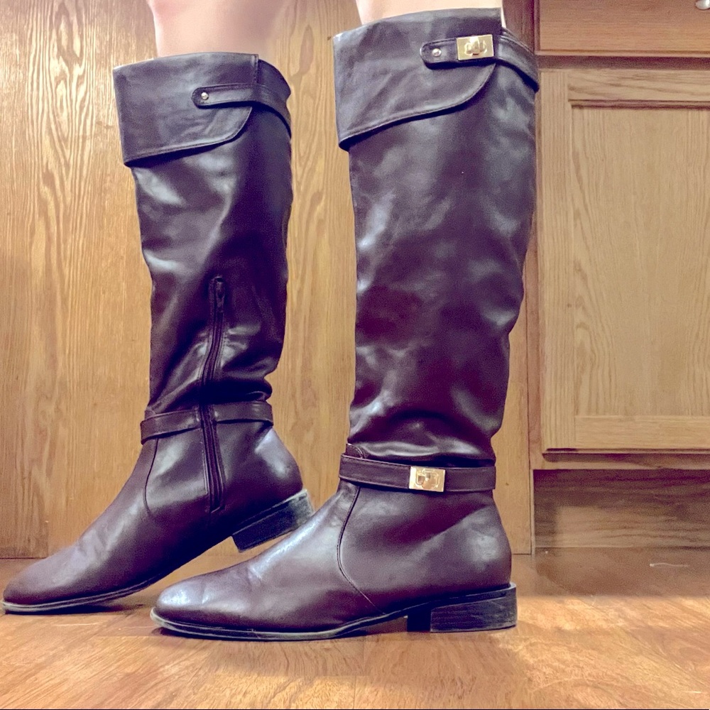 Deep burgundy faux leather riding boots, Charlotte Russe, Size 10